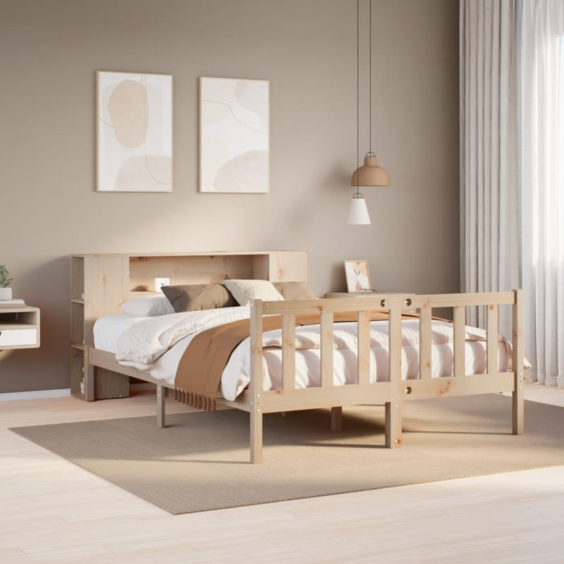 vidaXL tömör fenyőfa könyvespolcos ágy matrac nélkül 140 x 190 cm