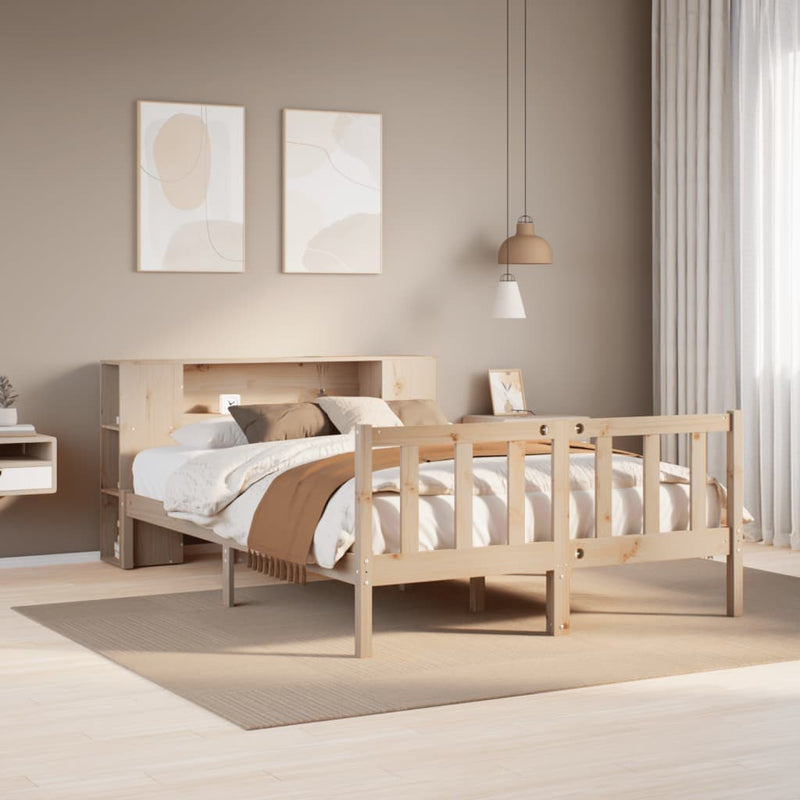 vidaXL tömör fenyőfa könyvespolcos ágy matrac nélkül 140 x 200 cm