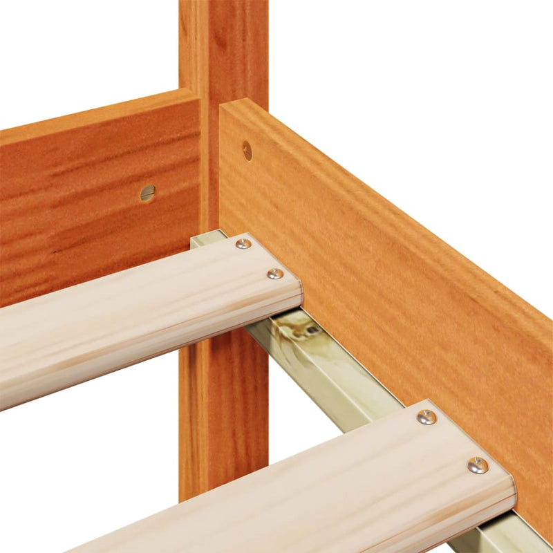 vidaXL barna tömör fenyőfa könyvespolcos ágy matrac nélkül 135 x 190cm