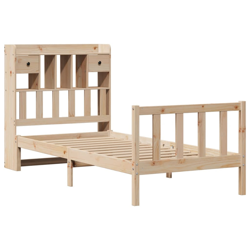 vidaXL tömör fenyőfa könyvespolcos ágy matrac nélkül 75 x 190 cm