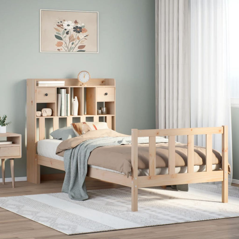 vidaXL tömör fenyőfa könyvespolcos ágy matrac nélkül 75 x 190 cm