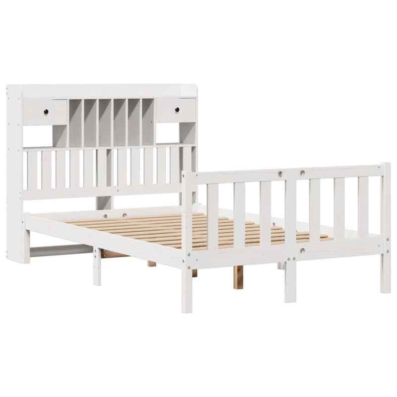 vidaXL fehér tömör fenyőfa könyvespolcos ágy matrac nélkül 135x190 cm