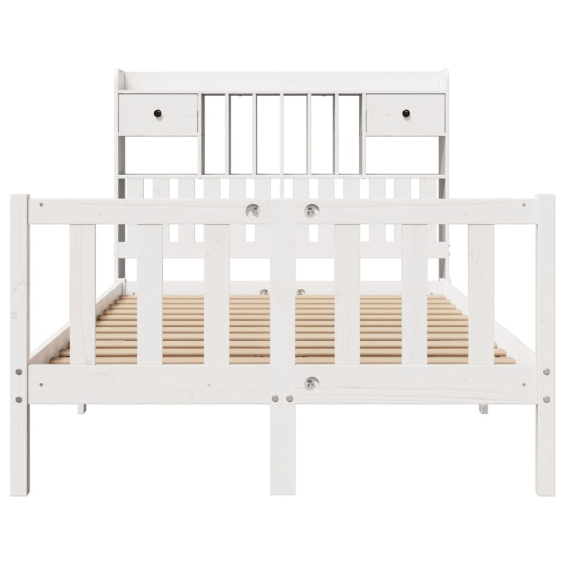 vidaXL fehér tömör fenyőfa könyvespolcos ágy matrac nélkül 135x190 cm
