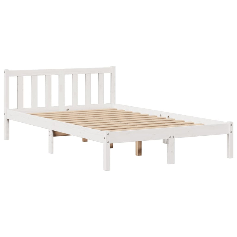 vidaXL fehér tömör fenyőfa könyvespolcos ágy matrac nélkül 135x190 cm