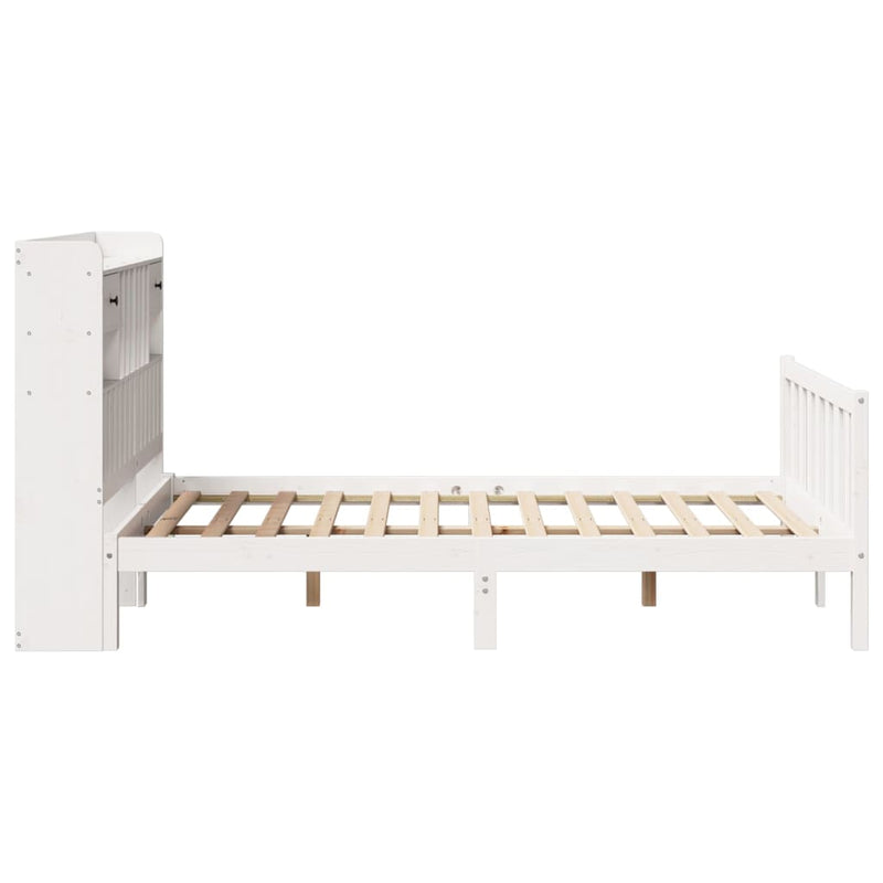 vidaXL fehér tömör fenyőfa könyvespolcos ágy matrac nélkül 135x190 cm