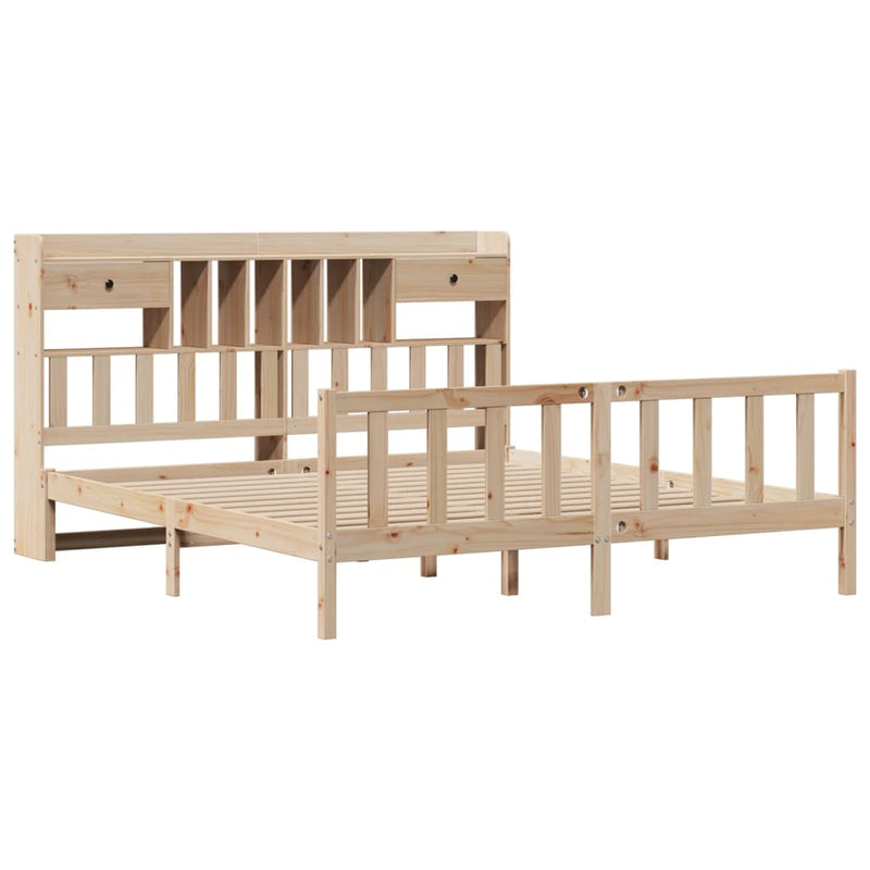 vidaXL tömör fenyőfa könyvespolcos ágy matrac nélkül 180 x 200 cm