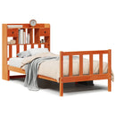 vidaXL barna tömör fenyőfa könyvespolcos ágy matrac nélkül 100 x 200cm