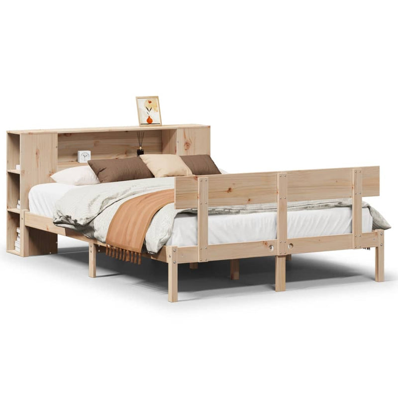 vidaXL tömör fenyőfa könyvespolcos ágy matrac nélkül 140 x 190 cm