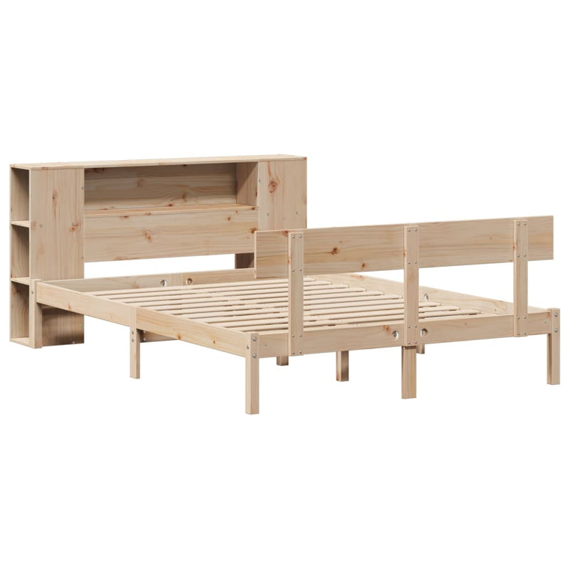 vidaXL tömör fenyőfa könyvespolcos ágy matrac nélkül 140 x 190 cm