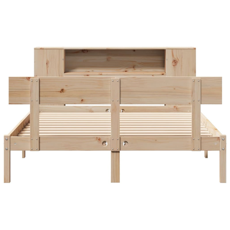 vidaXL tömör fenyőfa könyvespolcos ágy matrac nélkül 140 x 190 cm