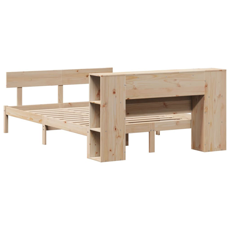 vidaXL tömör fenyőfa könyvespolcos ágy matrac nélkül 140 x 190 cm