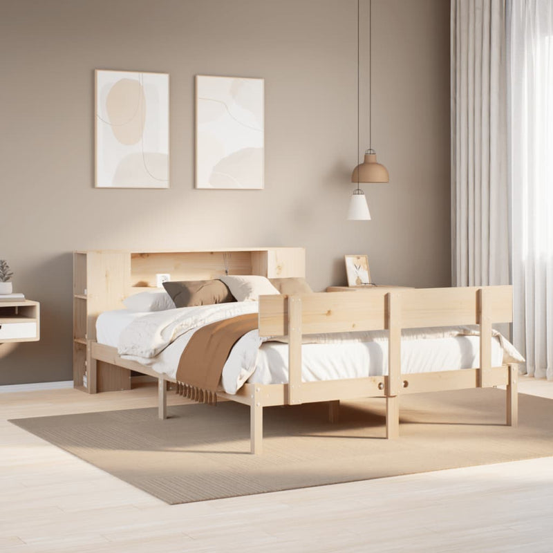 vidaXL tömör fenyőfa könyvespolcos ágy matrac nélkül 140 x 190 cm