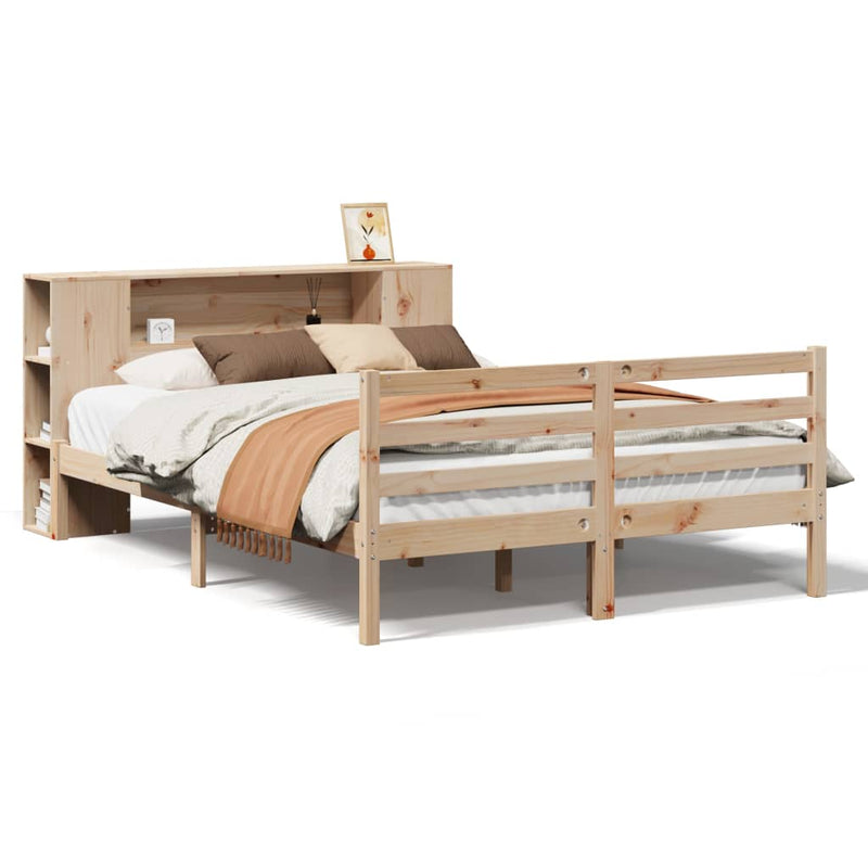 vidaXL tömör fenyőfa könyvespolcos ágy matrac nélkül 140 x 190 cm