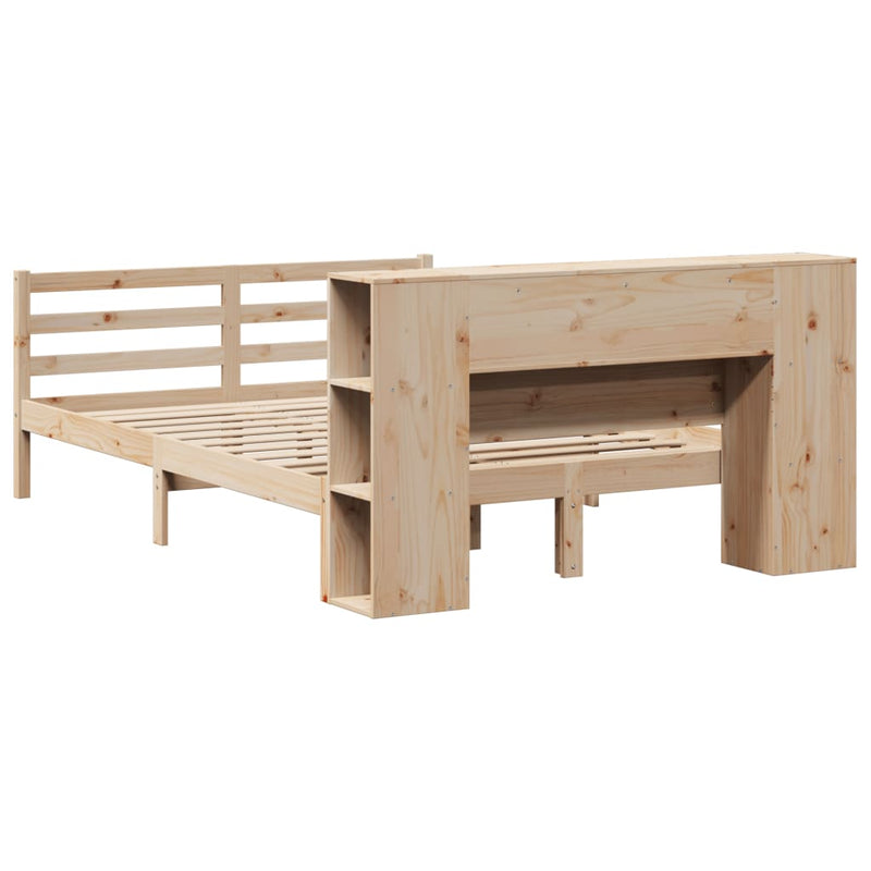 vidaXL tömör fenyőfa könyvespolcos ágy matrac nélkül 140 x 190 cm