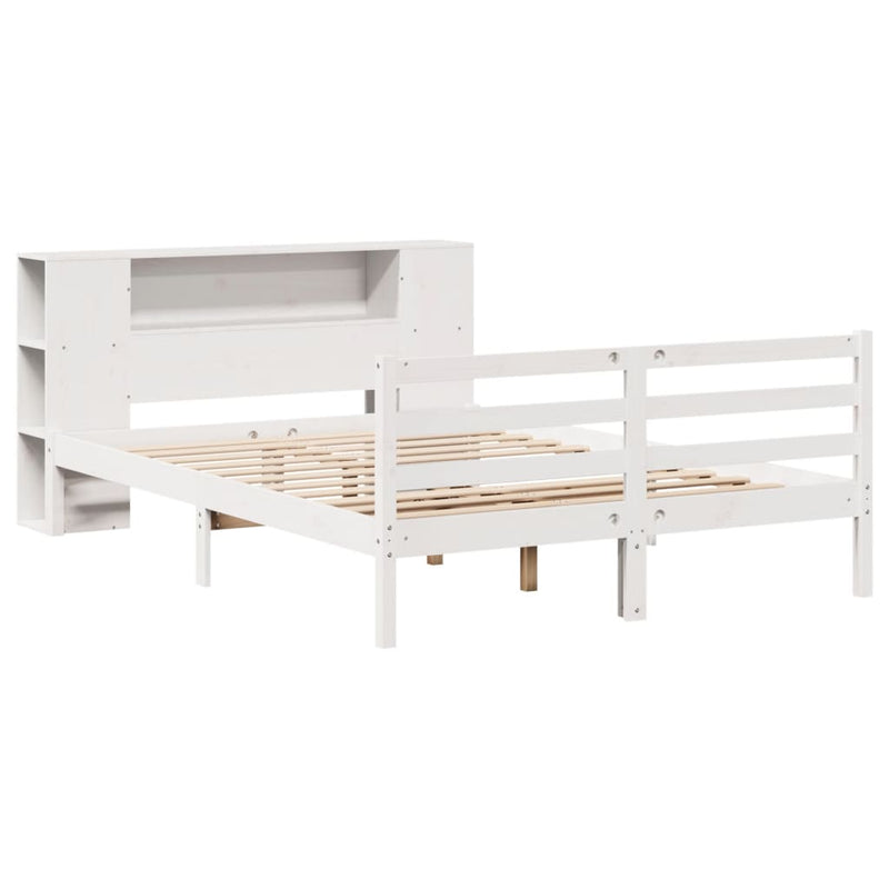 vidaXL fehér tömör fenyőfa könyvespolcos ágy matrac nélkül 160x200 cm
