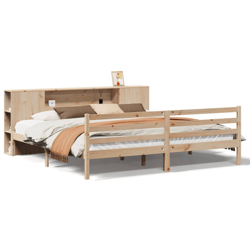 vidaXL tömör fenyőfa könyvespolcos ágy matrac nélkül 180 x 200 cm