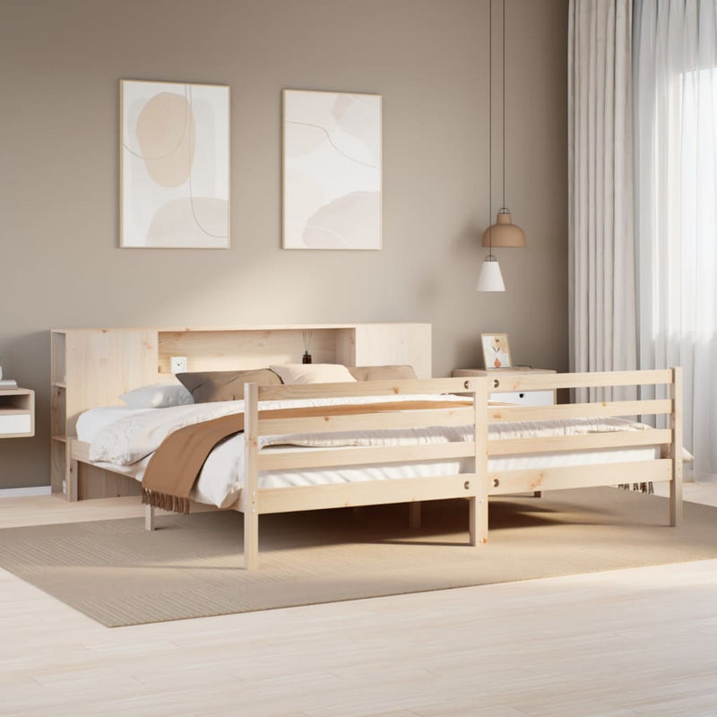 vidaXL tömör fenyőfa könyvespolcos ágy matrac nélkül 180 x 200 cm
