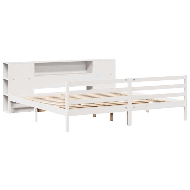 vidaXL fehér tömör fenyőfa könyvespolcos ágy matrac nélkül 180x200 cm