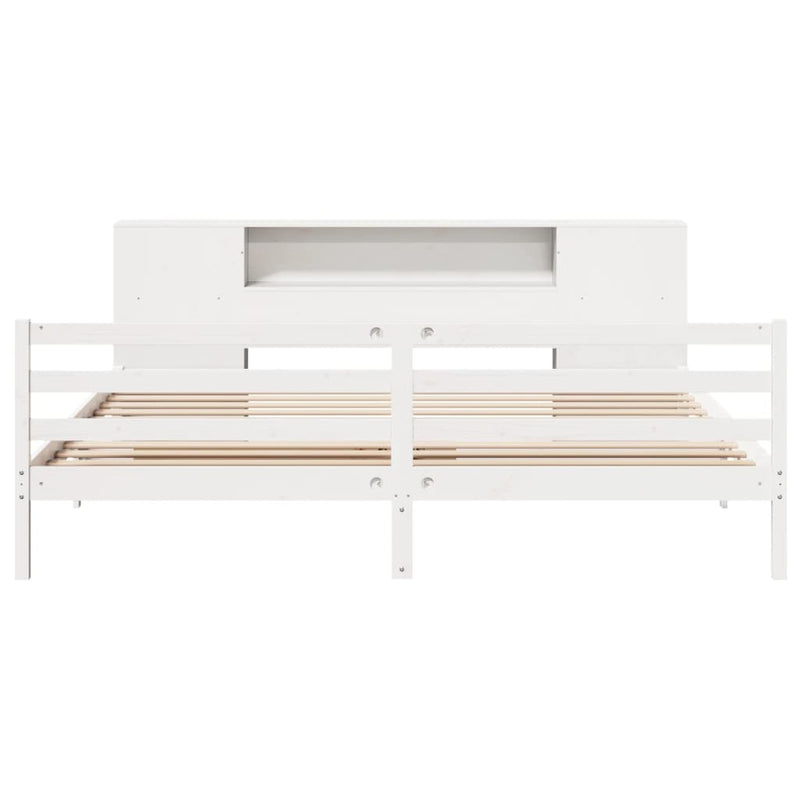 vidaXL fehér tömör fenyőfa könyvespolcos ágy matrac nélkül 180x200 cm
