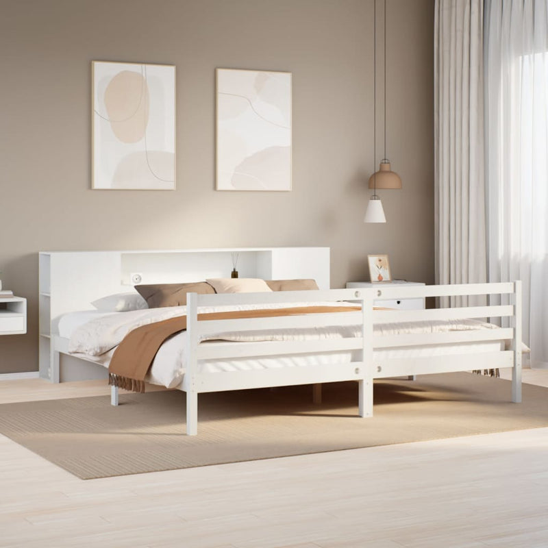 vidaXL fehér tömör fenyőfa könyvespolcos ágy matrac nélkül 180x200 cm