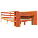 vidaXL barna tömör fenyőfa könyvespolcos ágy matrac nélkül 140 x 190cm