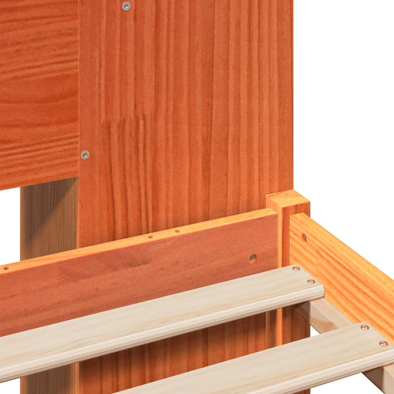 vidaXL barna tömör fenyőfa könyvespolcos ágy matrac nélkül 140 x 190cm