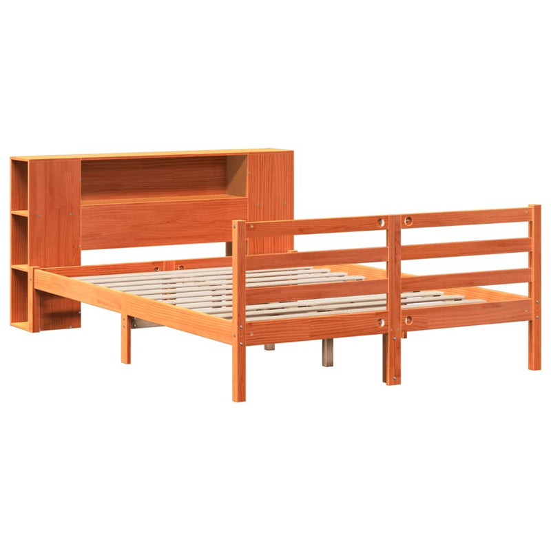 vidaXL barna tömör fenyőfa könyvespolcos ágy matrac nélkül 160 x 200cm