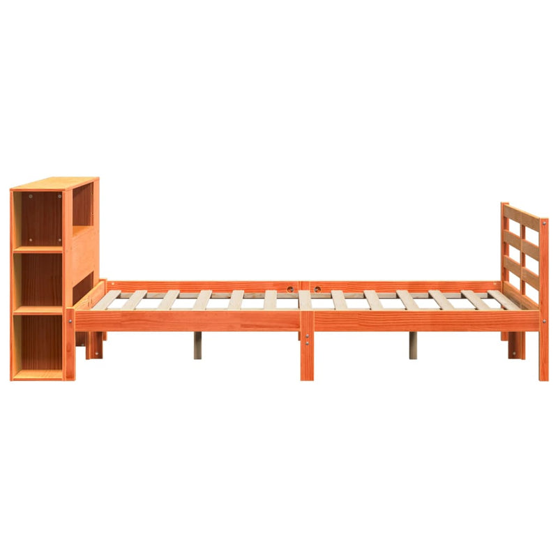 vidaXL barna tömör fenyőfa könyvespolcos ágy matrac nélkül 160 x 200cm