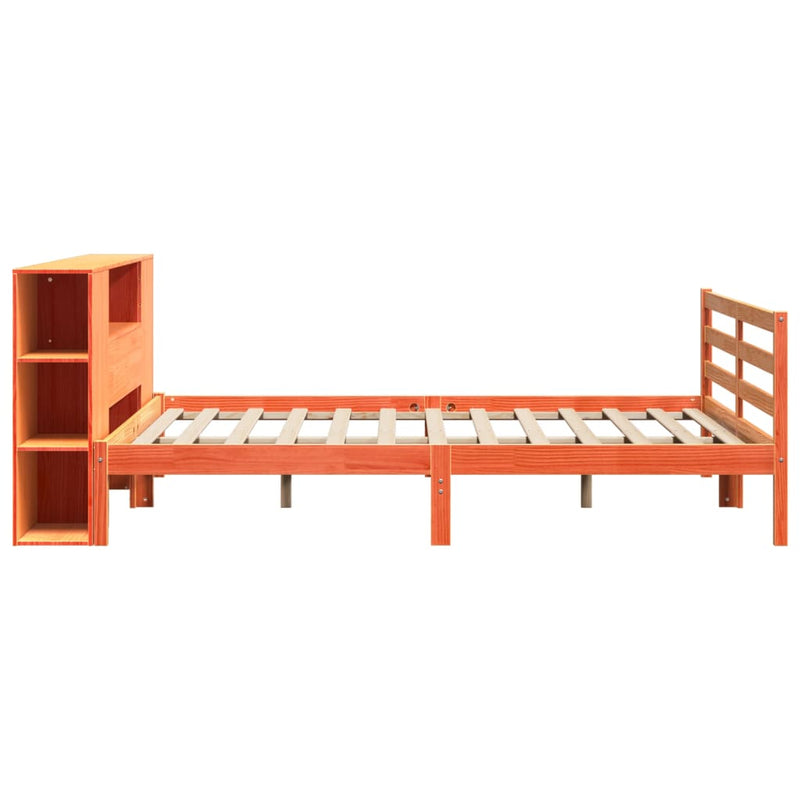 vidaXL barna tömör fenyőfa könyvespolcos ágy matrac nélkül 180 x 200cm