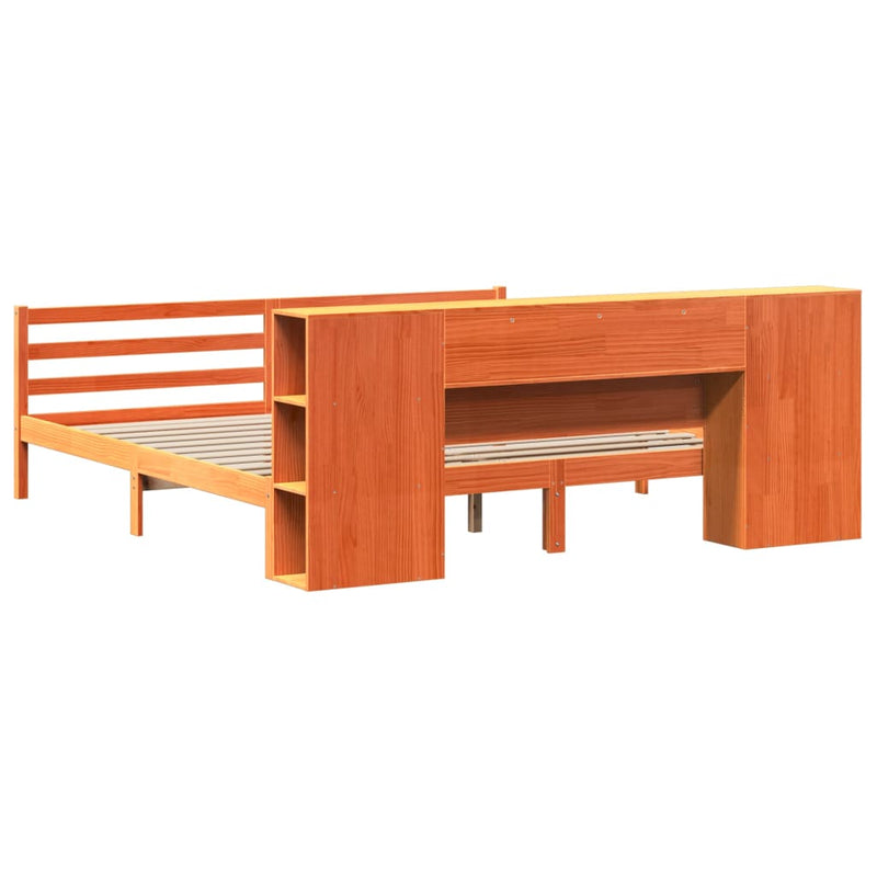 vidaXL barna tömör fenyőfa könyvespolcos ágy matrac nélkül 180 x 200cm