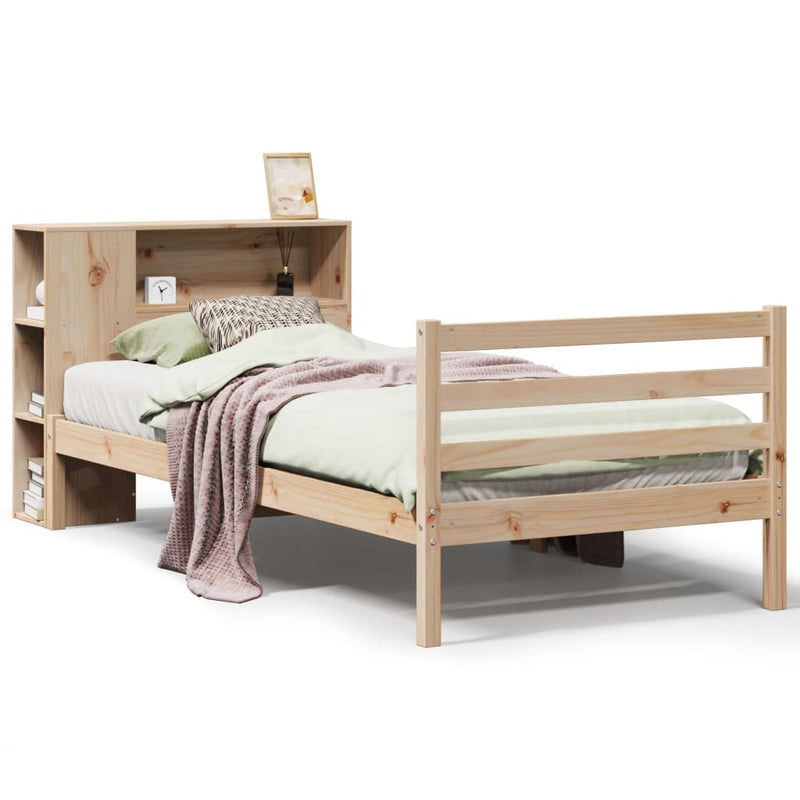 vidaXL tömör fenyőfa könyvespolcos ágy matrac nélkül 90 x 190 cm
