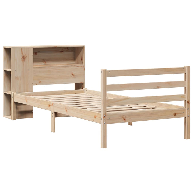 vidaXL tömör fenyőfa könyvespolcos ágy matrac nélkül 90 x 190 cm