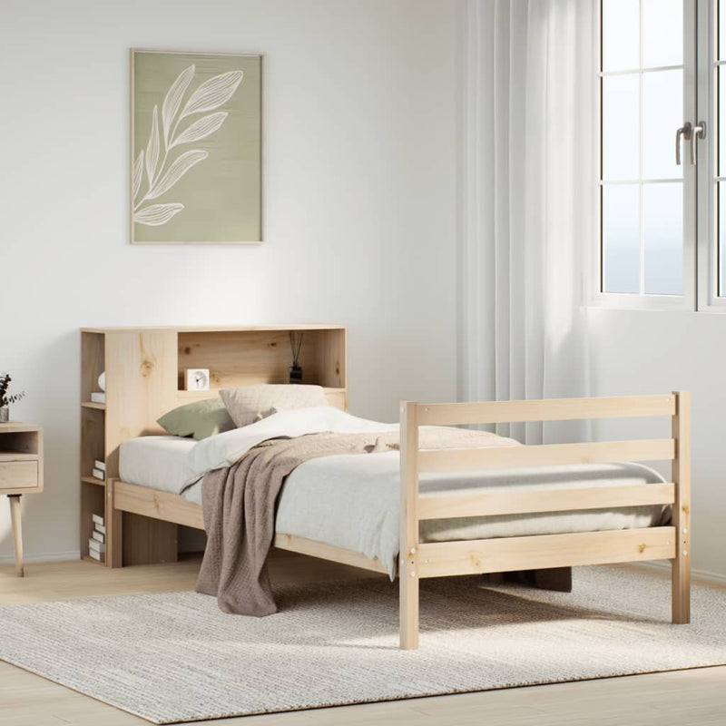 vidaXL tömör fenyőfa könyvespolcos ágy matrac nélkül 90 x 190 cm