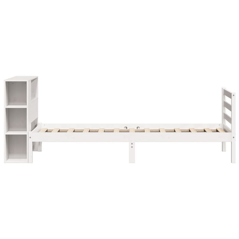 vidaXL fehér tömör fenyőfa könyvespolcos ágy matrac nélkül 100x200 cm