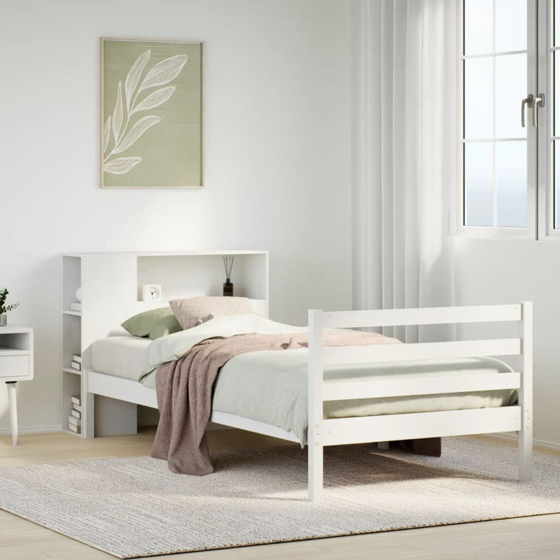 vidaXL fehér tömör fenyőfa könyvespolcos ágy matrac nélkül 100x200 cm