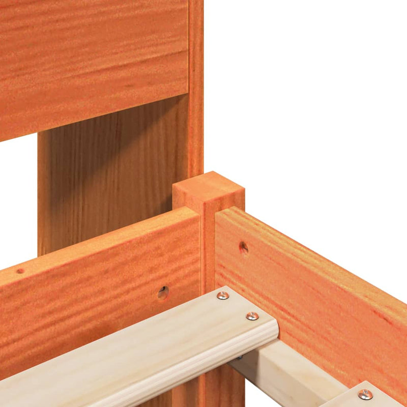 vidaXL viaszbarna tömör fa könyvespolcos ágy matrac nélkül 100 x 200cm