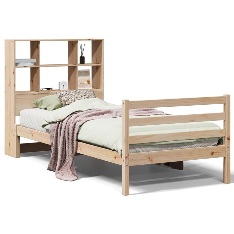 vidaXL tömör fenyőfa könyvespolcos ágy matrac nélkül 90 x 190 cm
