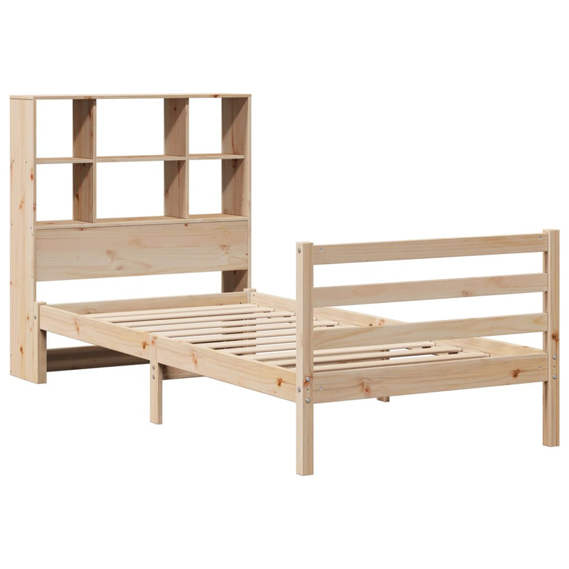 vidaXL tömör fenyőfa könyvespolcos ágy matrac nélkül 90 x 190 cm