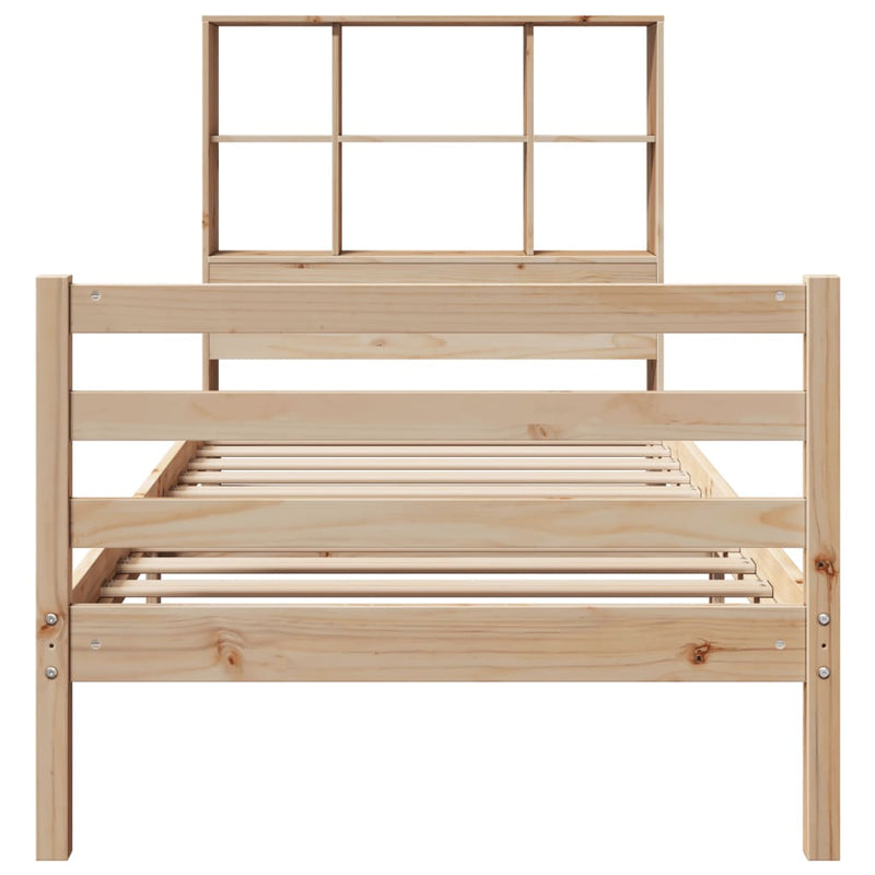 vidaXL tömör fenyőfa könyvespolcos ágy matrac nélkül 90 x 190 cm