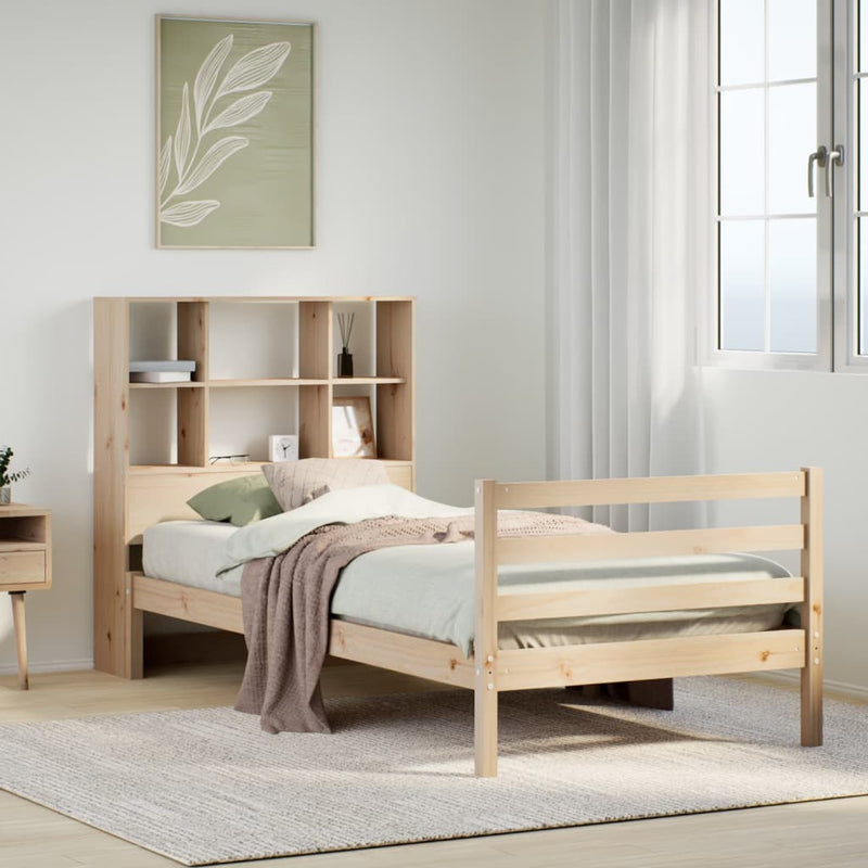 vidaXL tömör fenyőfa könyvespolcos ágy matrac nélkül 90 x 190 cm
