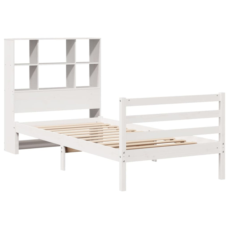 vidaXL fehér tömör fenyőfa könyvespolcos ágy matrac nélkül 90 x 190 cm