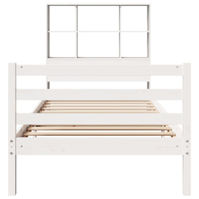 vidaXL fehér tömör fenyőfa könyvespolcos ágy matrac nélkül 90 x 190 cm