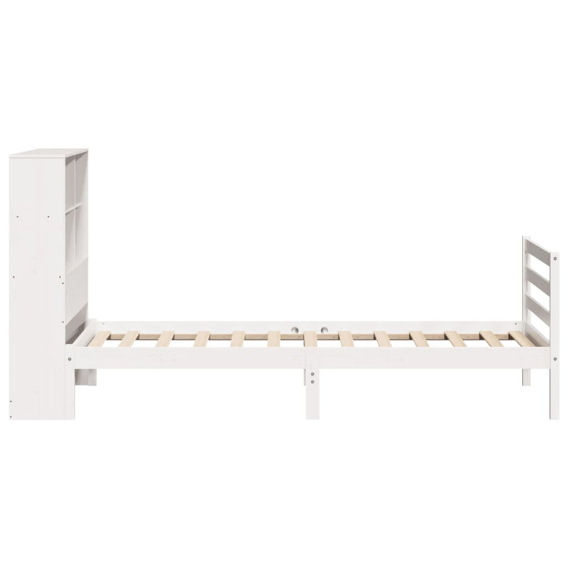 vidaXL fehér tömör fenyőfa könyvespolcos ágy matrac nélkül 90 x 190 cm
