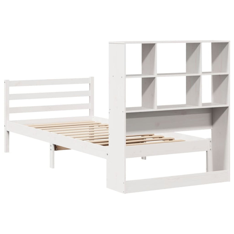 vidaXL fehér tömör fenyőfa könyvespolcos ágy matrac nélkül 90 x 190 cm