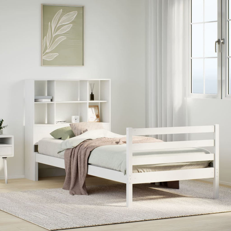 vidaXL fehér tömör fenyőfa könyvespolcos ágy matrac nélkül 90 x 190 cm