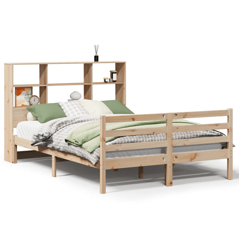 vidaXL tömör fenyőfa könyvespolcos ágy matrac nélkül 140 x 190 cm