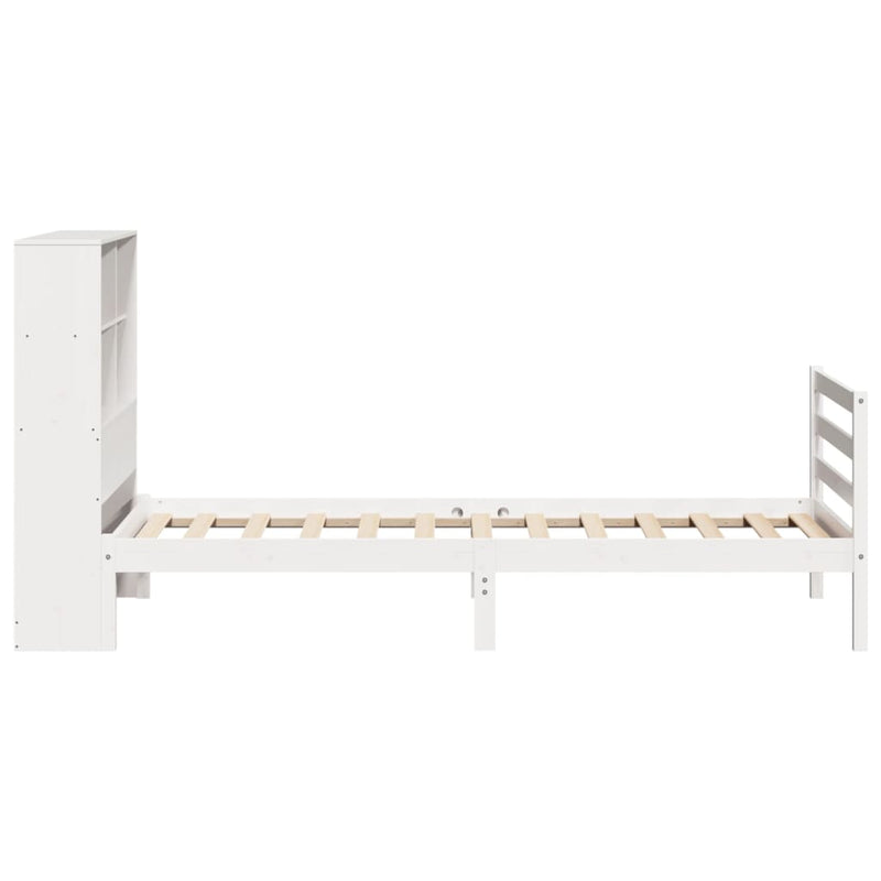 vidaXL fehér tömör fenyőfa könyvespolcos ágy matrac nélkül 90 x 200 cm