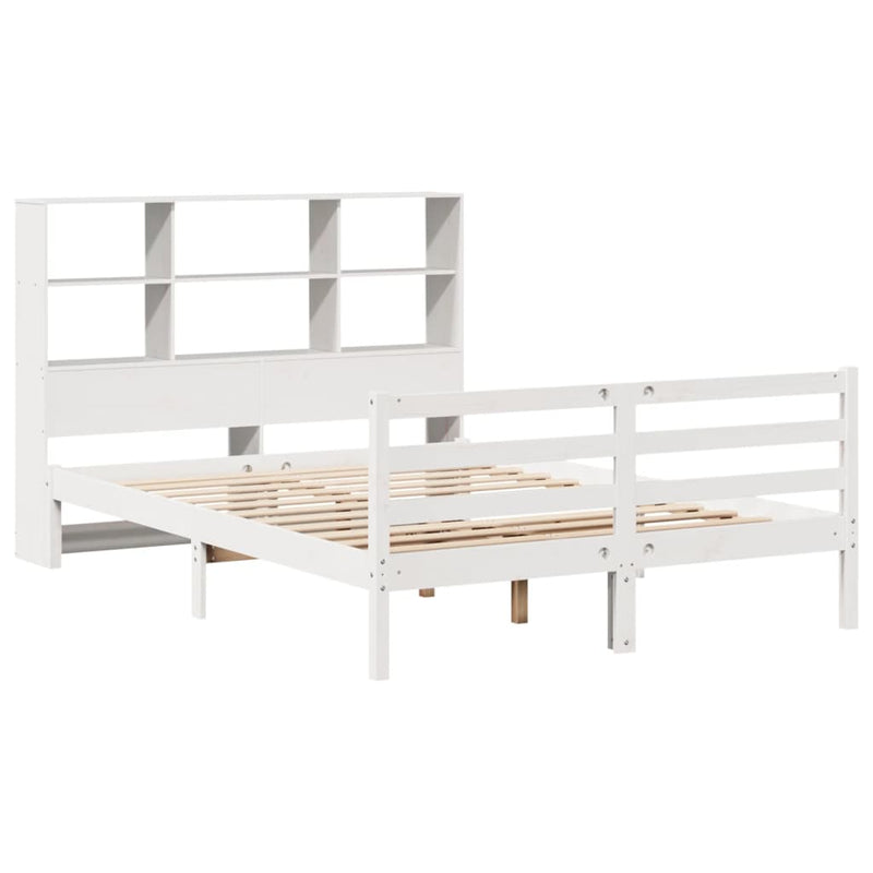 vidaXL fehér tömör fenyőfa könyvespolcos ágy matrac nélkül 120x200 cm