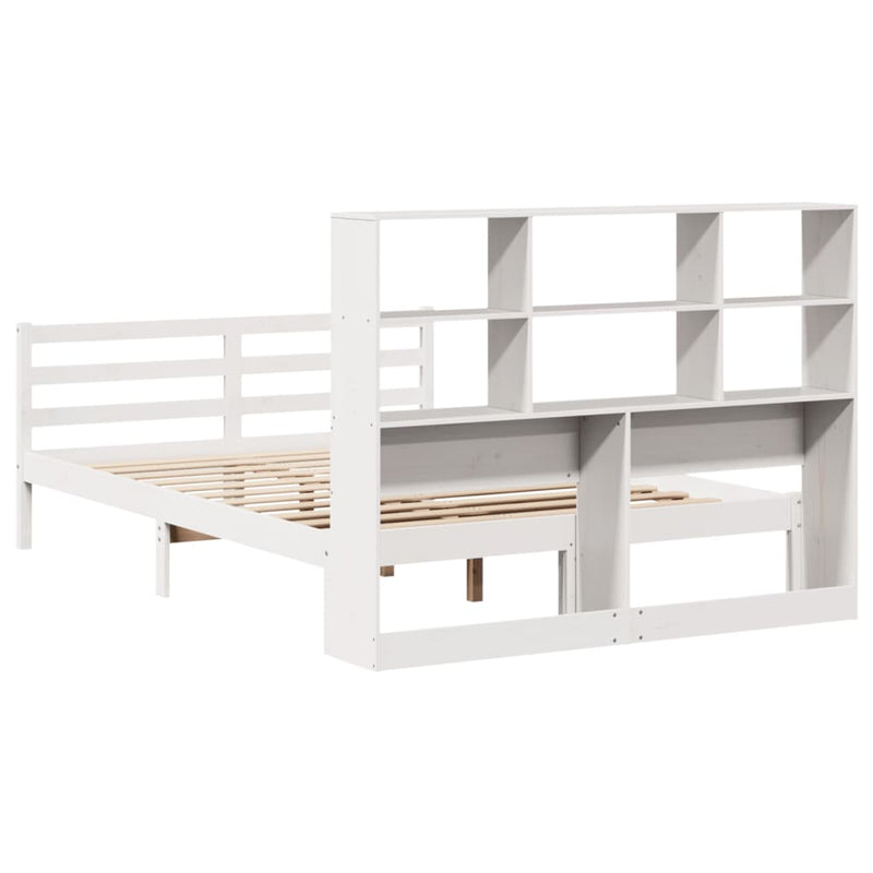 vidaXL fehér tömör fenyőfa könyvespolcos ágy matrac nélkül 120x200 cm