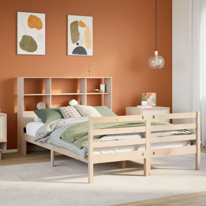 vidaXL tömör fenyőfa könyvespolcos ágy matrac nélkül 160 x 200 cm